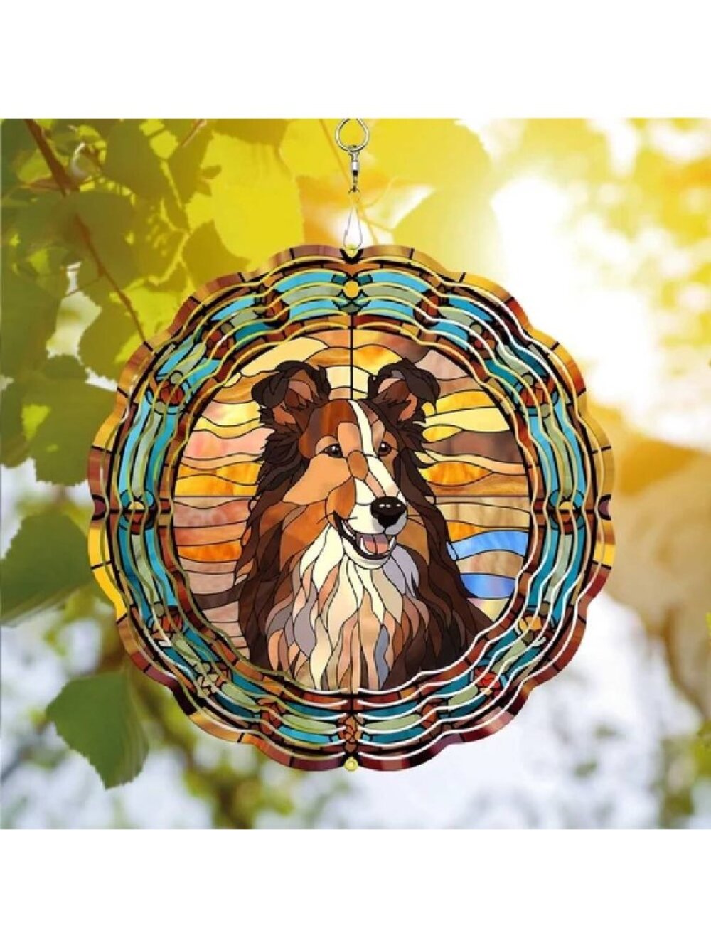 89Bloom Rough Collie Wind Spinner For Yard Garden, Unique 3D Hanging Rough Colli